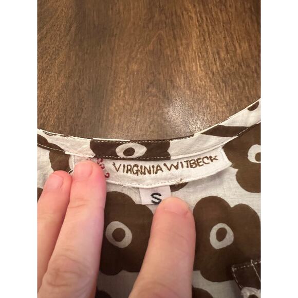 Virginia Witbeck Women’s Brown White Floral Boho Cotton Tunic Blouse Size Small - Picture 4 of 10